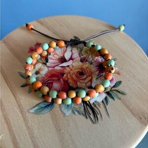 Teal/Orange Beaded Bracelet